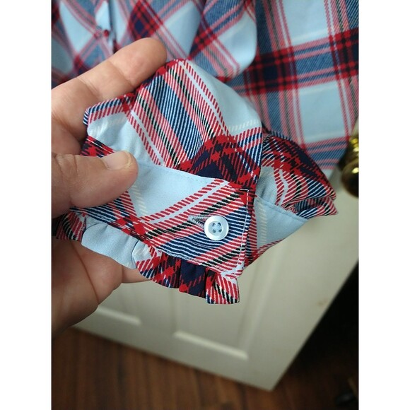 Elle Woman XL V Neck Plaid Shirt Bowtie Long Sleeve Semi Sheer Business Office - Picture 5 of 10